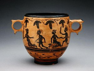 Skyphos paródiajelenetekkel, ie 430-410 körül (kerámia) (lásd még: 307555) alkotó: Cabirian