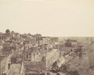 A kikötő Vallettában, Máltán, 1850-es évek.