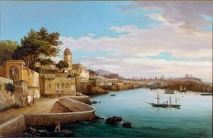 Genes kikötőjének kilátása (Genoa kikötője, Olaszország) Cambiaso festménye (XIX. század) Genes, Galleria d