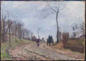 Kocsi országúton, télen, Louveciennes külvárosában, 1872 alkotó: Camille Jacob Pissarro
