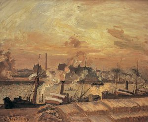 Fa kirakodása, Quai de la Bourse, naplemente, 1898. alkotó: Camille Jacob Pissarro