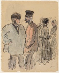 Emberek csoportja a piacon, Gisors; Figurák csoportja a piacon, Gisors, 1891 körül alkotó: Camille Jacob Pissarro
