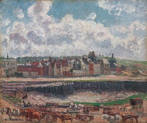 lovak és szekerek a halászkikötő előtt, Dieppe, apálykor; Lovak és szekerek a horgászkikötő előtt, Dieppe, apály, 1902 alkotó: Camille Jacob Pissarro