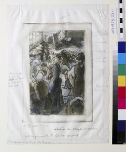 Gisors piac (Rue Cappeville) (rézkarc és szárazhús) alkotó: Camille Jacob Pissarro