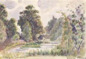 Tó a Kew Gardensben, 1892 (wc grafitceruza fölött, papírra fektetett) alkotó: Camille Jacob Pissarro