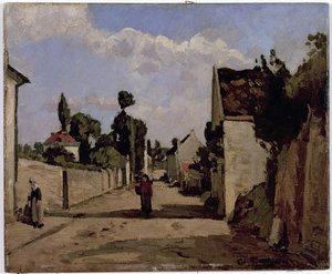 Rue de lHermitage, Pontoise, 1867 körül (olaj, vászon a panelre rögzítve) alkotó: Camille Jacob Pissarro