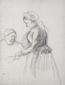 Tanulmány a művész édesanyjáról a szobalányával (szén papíron) alkotó: Camille Jacob Pissarro