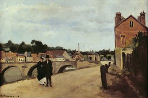 A Chemin de lEcluse és a Pontoise-híd, 1867 (olaj, vászon a panelre rögzítve) alkotó: Camille Jacob Pissarro