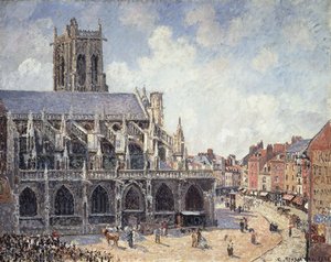 Dieppe-i Saint Jacques templom a reggeli napsütésben; A Dieppe-i Saint-Jacques-templom reggel, vasárnap, 1901 alkotó: Camille Jacob Pissarro