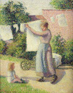 Nő, aki leakasztotta a mosást, 1887 alkotó: Camille Jacob Pissarro