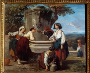 Ossaloisok a szökőkútnál Az Ossau-völgy gazdái találkoznak, hogy megbeszéljék a szökőkútnál. Camille Roqueplan (1803-1855) festménye