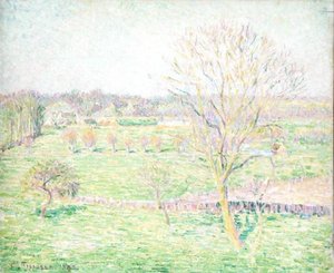 Egy mező diófával tavasszal alkotó: Camille Jacob Pissarro