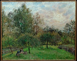 Almafák és nyárfák a naplementében alkotó: Camille Pissarro