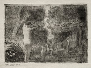 Fürdőző és libák alkotó: Camille Pissarro