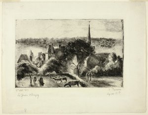 Templom és tanya Éragnyban alkotó: Camille Pissarro