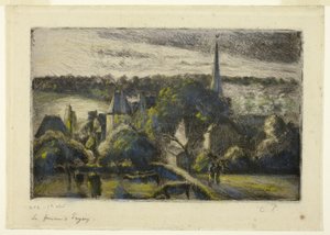 Templom és tanya Éragnyban alkotó: Camille Pissarro