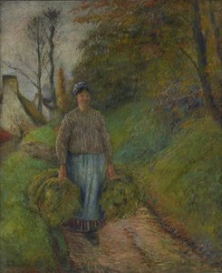 Parasztasszony, aki két köteg szénát cipel alkotó: Camille Pissarro