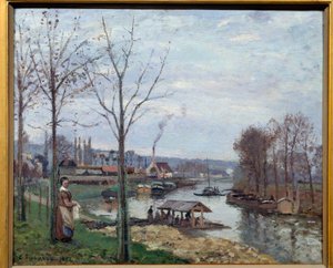 Port Marly (Port-Marly), a mosóház Kilátás egy mosóházra a Szajnán. Camille Pissarro (1830-1903) festménye 1872 V. 0,46x0,56 m Párizs, Muse d