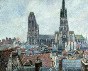A régi roueni háztetők: Szürke időjárás (katedrális) alkotó: Camille Pissarro