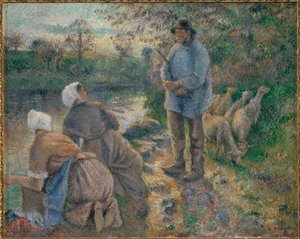 Shepherd and washerwoms (festmény vászonra) alkotó: Camille Pissarro