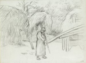 Tanulmány egy női parasztról, aki egy rakomány szénát cipelt a foucault-i paraszt udvarán, 1875 alkotó: Camille Pissarro