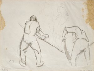 Három tanulmány egy férfi betakarítógépről, 1870-es évek alkotó: Camille Pissarro