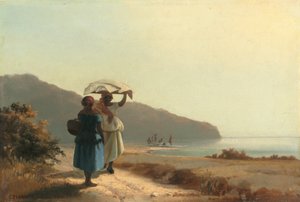 Két nő beszélget a tenger mellett, Szent Tamás alkotó: Camille Pissarro
