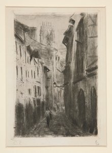 Egy utca ? Rouen (Rue des Arpents) [Egy utca Rouenben (Rue des Arpents)] alkotó: Camille Pissarro