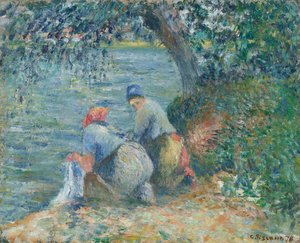 Mosók a vízparton, Pontoise, 1878. alkotó: Camille Pissarro