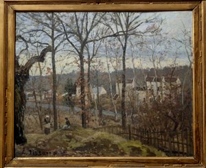 Téli táj Louveciennesben. Camille Pissarro (1830-1903) festménye alkotó: Camille Jacob Pissarro