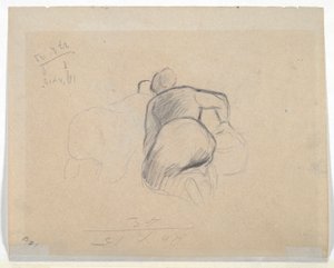 Térdelő nő (recto); Két tanyasi nő térdel (fordítva) alkotó: Camille Pissarro