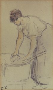Nő mosnivalót (akvarell és ceruza papíron) alkotó: Camille Pissarro