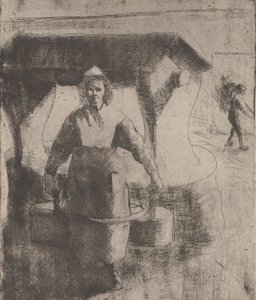 Nő a kútnál, 1891. alkotó: Camille Pissarro