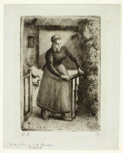 Nő a kapuban alkotó: Camille Pissarro