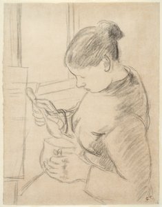 Fiatal parasztasszony kávézik alkotó: Camille Pissarro