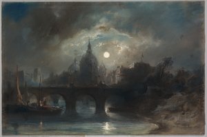 Egy város látképe éjjel, 1831. alkotó: Camille Roqueplan