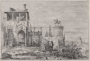 A lovas emlékmű, a Vedute sorozatból (Nézetek) alkotó: Canaletto (Giovanni Antonio Canal)