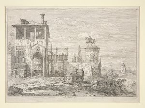 A lovas emlékmű, a Vedute sorozatból (Nézetek) alkotó: Canaletto (Giovanni Antonio Canal)