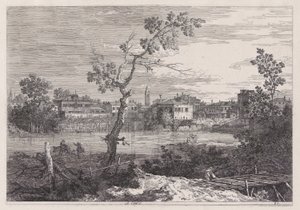Kilátás egy városra a folyóparton, a Vedute sorozatból (Kilátások) alkotó: Canaletto (Giovanni Antonio Canal)