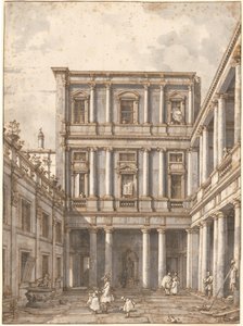 Egy velencei udvar, a Procuratie Nuove c. 1760. alkotó: Canaletto
