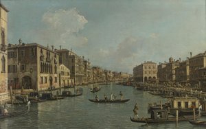 Német: Der Canal Grande mit Blick in südöstlicher Richtung auf die Rialtobrücke A Canal Grande kilátással délkeletre a Rialto-hídra alkotó: Canaletto