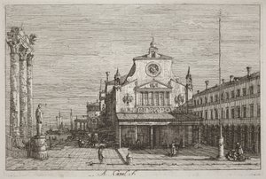 S. Giacomo di Rialto képzeletbeli látképe [jobb felső sarok] alkotó: Canaletto