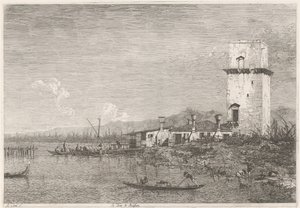 La Torre di Malghera Arcok meglévő és kitalált helyeken (sorozat címe) Vedute altre prese i Luoghi altre ideate da Antonio Canal (sorozat címe) alkotó: Canaletto