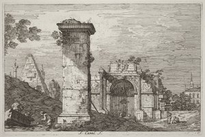 Táj romos emlékművekkel [jobbra] alkotó: Canaletto