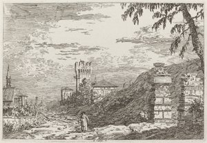 Táj toronnyal és két romos oszloppal [balra] alkotó: Canaletto