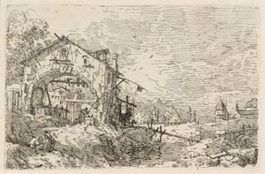 Tájkép kútnál álló nővel alkotó: Canaletto