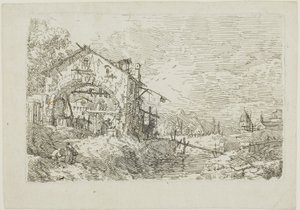 Táj egy nővel a kútnál, a Vedute-ból alkotó: Canaletto