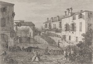 Le porte del Dolo: a doloi zsilipek ovális medencéje, a rakparthoz kikötött bárkával..., 1735-46. alkotó: Canaletto