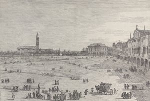 Prà della Valle: a padovai Prà della Valle tér jobb fele, a Col ..., 1735-46. alkotó: Canaletto