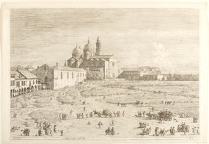 S. Giustina a Prà della Valle téren, a „Látképek” sorozatból alkotó: Canaletto